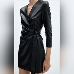 MNG Leather-Effect Wrap Dress SIZE‎ M